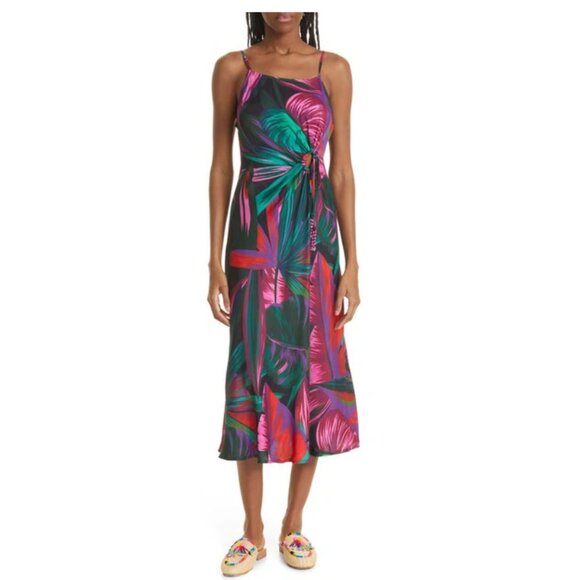 Farm Rio Midnight Leaves Cutout Midi Slip Dress - Picture 3 of 16